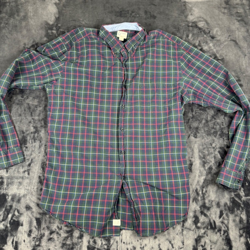 J.Crew Button Down Shirt Mens XL Green Plaid Long Sleeve Cotton 3754